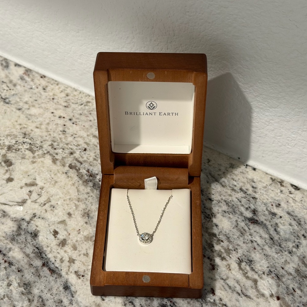 Brilliant Earth 18k White Gold Diamond Halo Pendant Necklace (2/5 Carat Diamond) - Picture 3 of 6